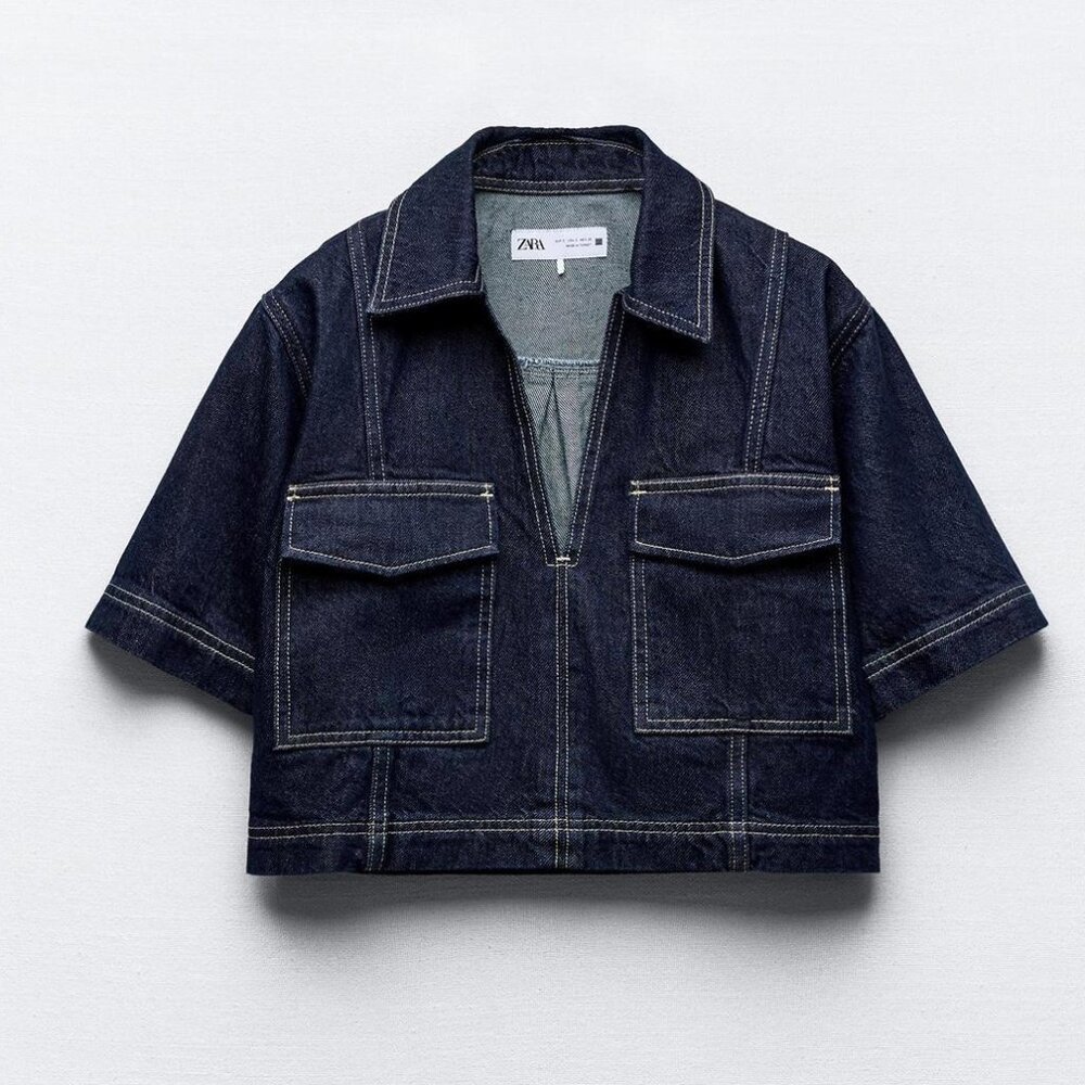 ZARA 1975 Dark blue demin crop top size S